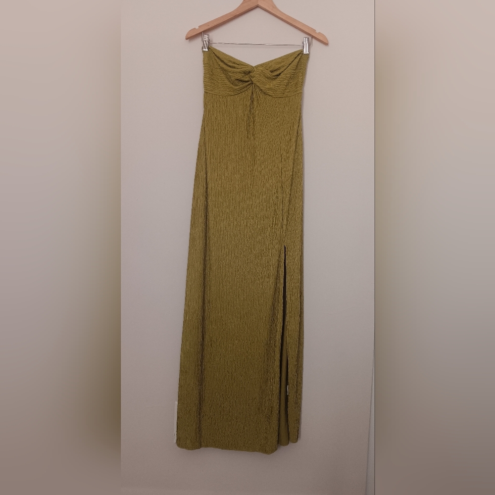 Elegant Strapless Olive Green color Dress